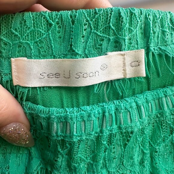 See U Soon Green Lace Trim Wrap Sheath Mini Dress size 0 - Picture 3 of 7